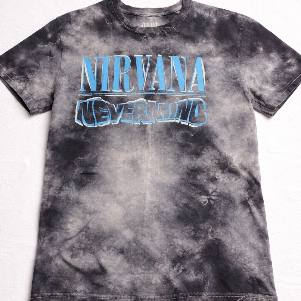 NIRVANA Black and Blue Tie-Dye Tee with Blue Graphic size small